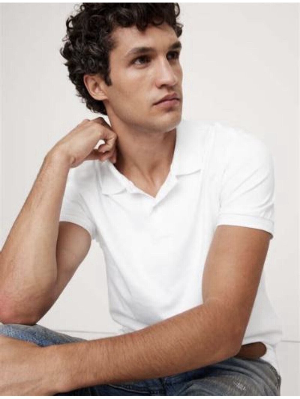 BANANA REPUBLIC MENS LUXURY-TOUCH PERFORMANCE POLO IN OPTIC WHITE-XL